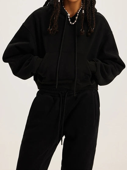 Sudadera con capucha retro americana de otoño/invierno para mujer, además de forro polar grueso, sudadera corta de las Spice Girls para mujer