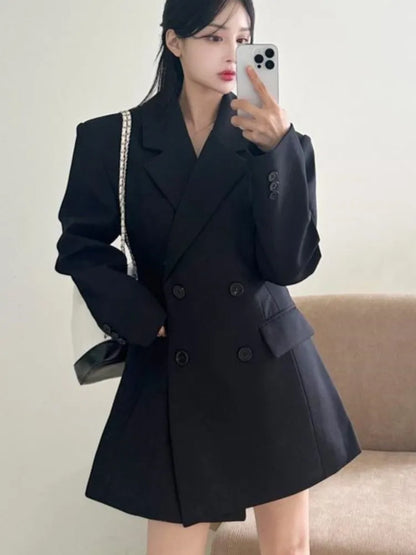 Blazer elegante de otoño para mujer, chaqueta de manga larga para oficina, estilo coreano, informal, holgada, de calle, color liso