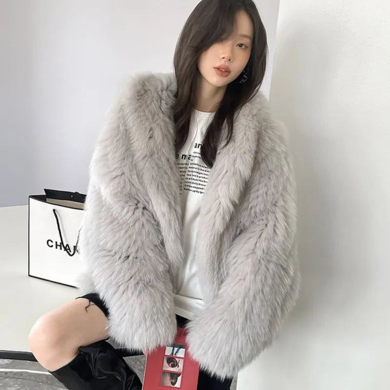 Abrigo de piel sintética de invierno para mujer, con capucha, holgado, de manga larga, chaqueta de piel de lujo de calle, abrigos de moda para mujer, nuevo