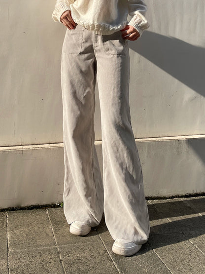 Pantalones de pana básicos combinables para mujer, elegantes, suaves, holgados, de pierna ancha, sencillos, de alta moda, para otoño, nuevos