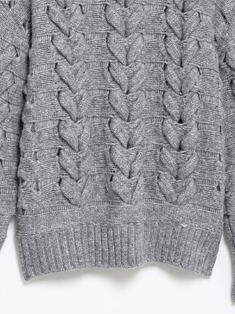 Suéteres casuales de punto con cuello redondo para mujer, suéter vintage holgado gris de manga larga, suéter para mujer, moda urbana versátil.