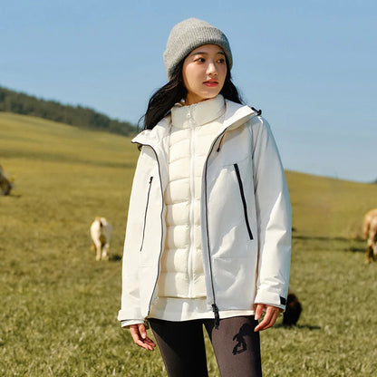Chaqueta de plumón para mujer, tres en uno, impermeable, cortavientos, transpirable y transpirable, de invierno, de dos piezas.
