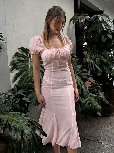 Vestido sexy transparente sin espalda para mujer, manga corta, ajustado, elegante, midi, ceñido al cuerpo, para fiesta, club y playa.