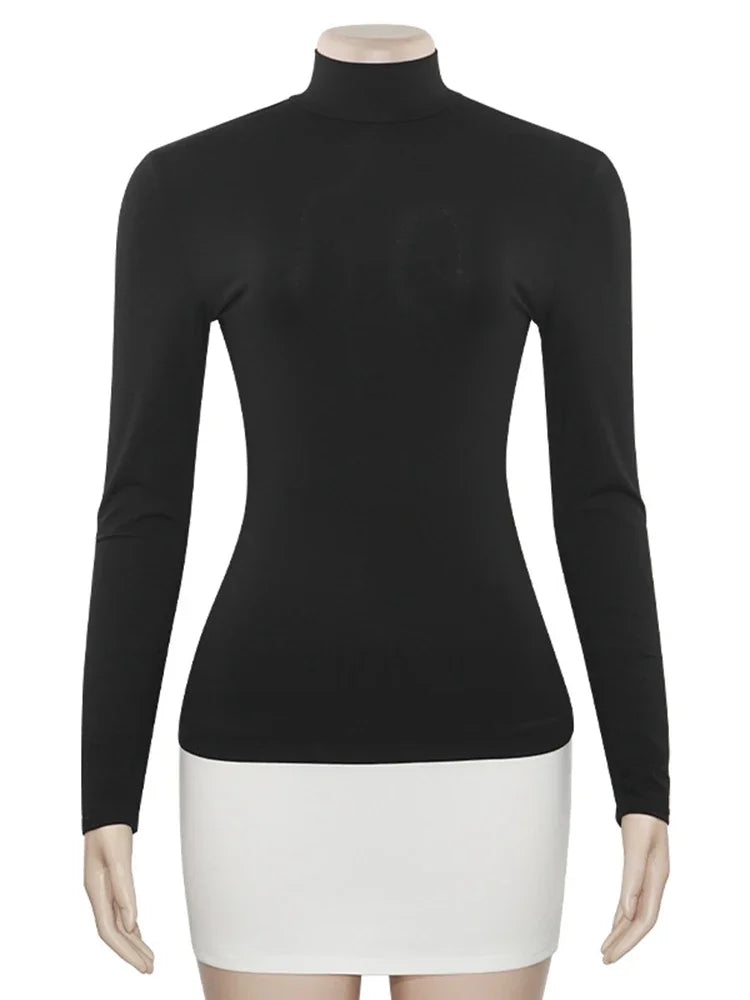 Turtleneck Splice Long Sleeve Mini Dress Women’s Fashion Contrast Color Bodycon Sexy Dresses Autumn New Club Party Dress