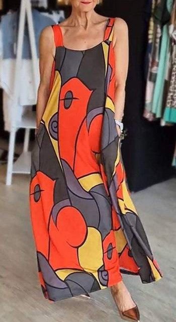 Vestidos estampados con tirantes finos para mujer, moda informal, con bolsillos, sueltos, largos, para ir al trabajo, maxivestidos, novedad de verano 2025