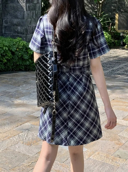 Vestido elegante a cuadros estilo preppy para mujer, ropa vintage chic ajustada para fiesta de cumpleaños, primavera y verano