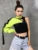 Neon Green One Shoulder Off Halter Top Harajuku Black Reflective Tshirt Women Hip Hop Street Wear Tee Shirt Femme