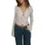 Blusa de encaje estético para mujer Y2K, transparente, floral, con cuello en V, acampanada, de manga larga, elegante, para mujer, ropa de calle