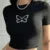 Camiseta corta de cuello redondo con estampado de mariposa Y2K, top ajustado de manga corta para primavera/verano