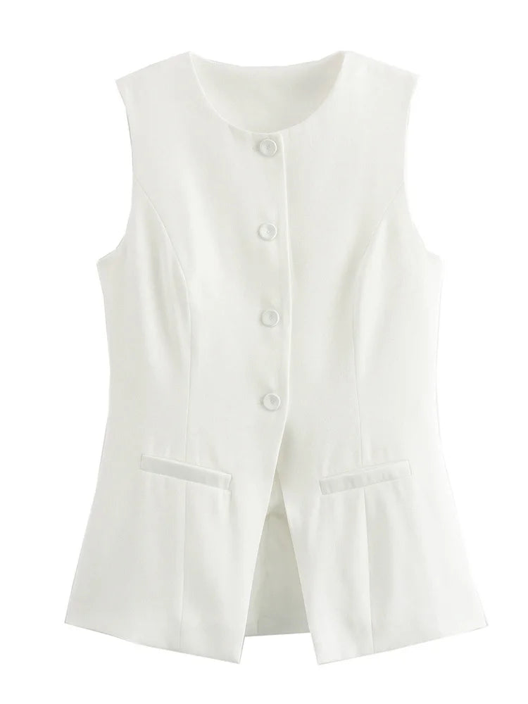 White High Waist Pocket Vests Top Women’s Sleeveless Slim Patchwork Fashion Solid Streetwear Female Y2k Vests Top Autumn