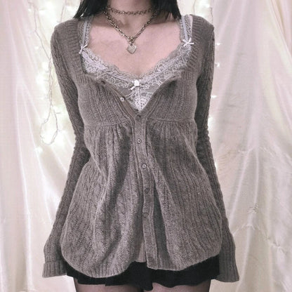 Suéter vintage estilo grunge Y2K de los 00, cárdigan de manga larga con botonadura sencilla, camiseta de punto kawaii estética de los 00, ropa para mujer
