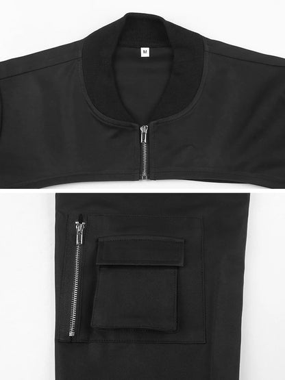 Super-short Black Jacket Zipper Long Sleeve Harajuku Cropped Tshirt Gothic Techwear Fashion Korean Tee Punk Street