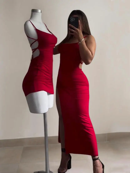 Vestido nuevo y explosivo de verano con tirantes halter de alta sensibilidad y estilo Spice Girl.