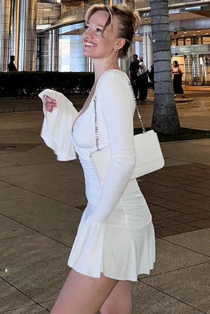 Elegant Slim Fit Mini Dress with Long Sleeves