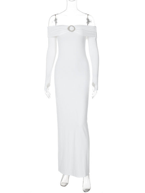 Vestido largo sexy de manga larga con hombros descubiertos para mujer, nuevo vestido de otoño sin tirantes, espalda descubierta, ajustado, elegante, para fiesta en club.