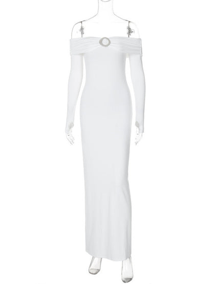 Vestido largo sexy de manga larga con hombros descubiertos para mujer, nuevo vestido de otoño sin tirantes, espalda descubierta, ajustado, elegante, para fiesta en club.