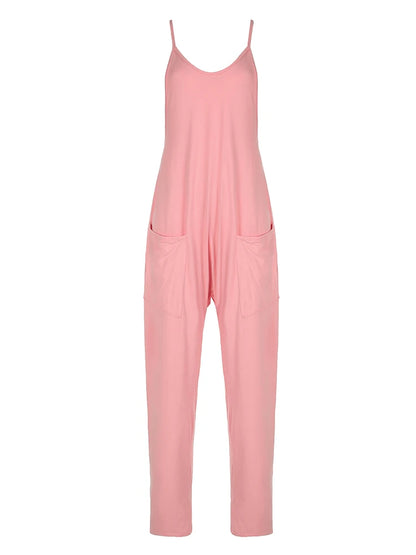 Monos de mujer con tirantes y bolsillos holgados estilo hippie, estilo informal, ropa de calle
