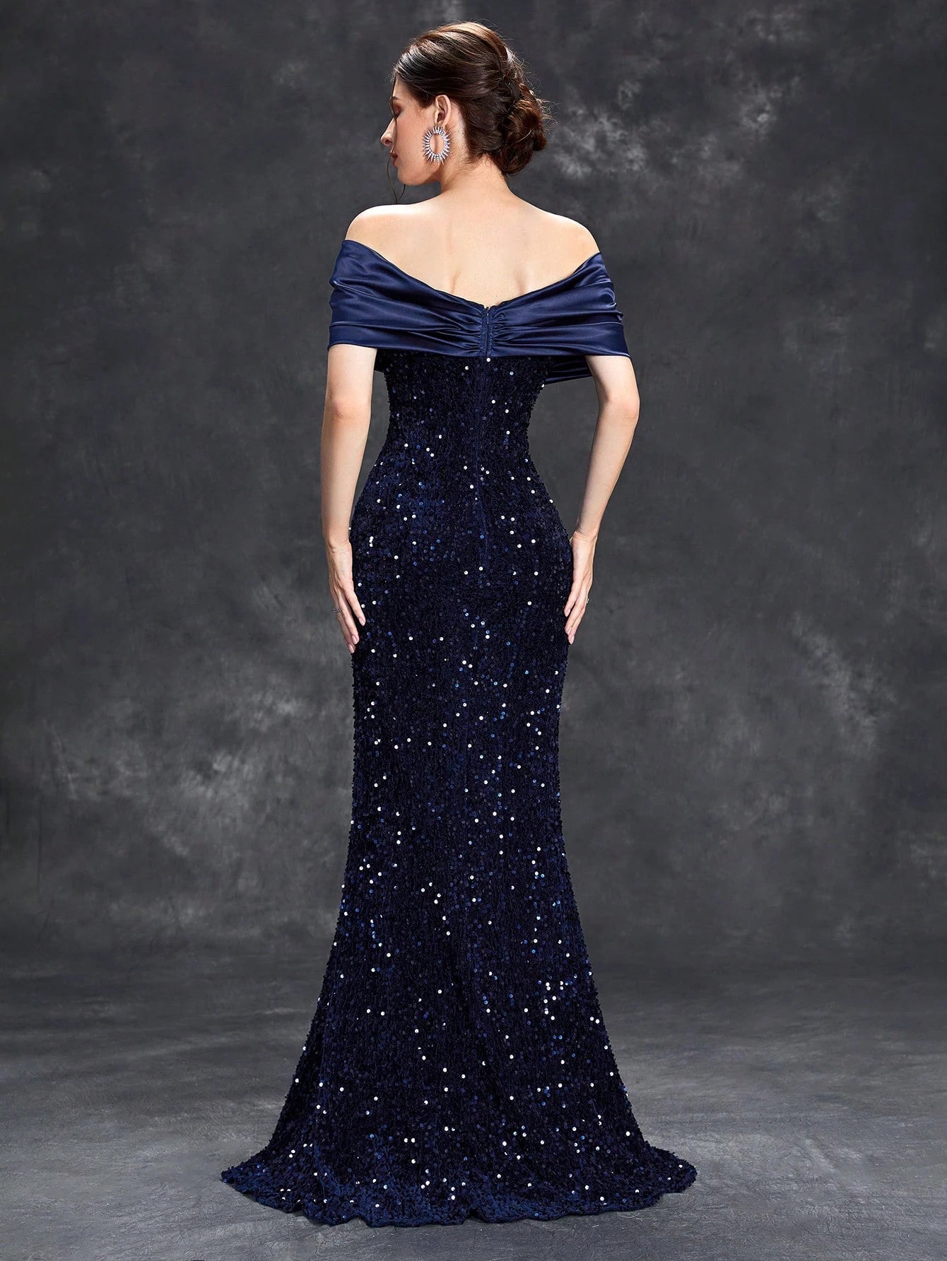 Vestido de noche con escote en V, plisado, con lentejuelas y cola de pez de terciopelo, vestido de baile, vestido de fiesta, vestido de dama de honor