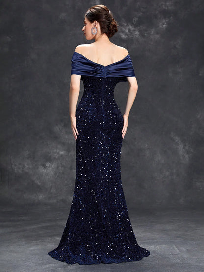 Vestido de noche con escote en V, plisado, con lentejuelas y cola de pez de terciopelo, vestido de baile, vestido de fiesta, vestido de dama de honor