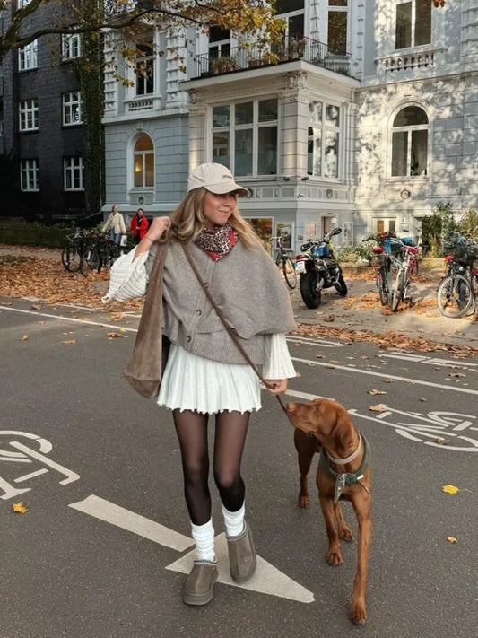 Chic Knitted Cape Cardigan Women Casual Solid Single-Breasted O-neck Sweaters Female Autumn Loose Versatile Simple Knitwear