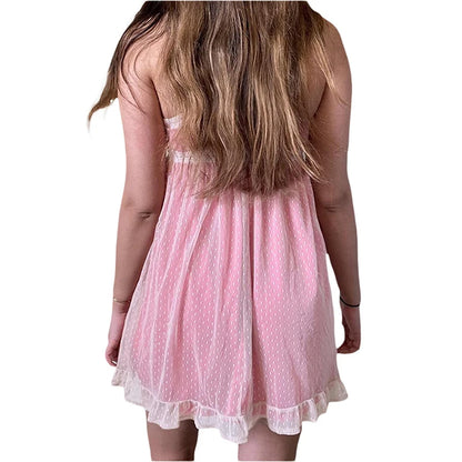 y2k Kawaii Pink A-line Dress  Summer Women Lace Mini Sundress Fashion Harajuku Sweet E Girl Clothes Streetwear