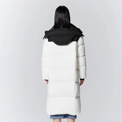Chaqueta de plumas para mujer, larga, con capucha, moderna, para exteriores, invierno, nueva moda, con letras, abrigo grueso de tres capas, con almacenamiento de calor