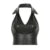Tops cortos de cuero ajustados y sexys de Gyaru para mujer, con cuello vuelto y cuello halter, diseño moderno sin espalda.