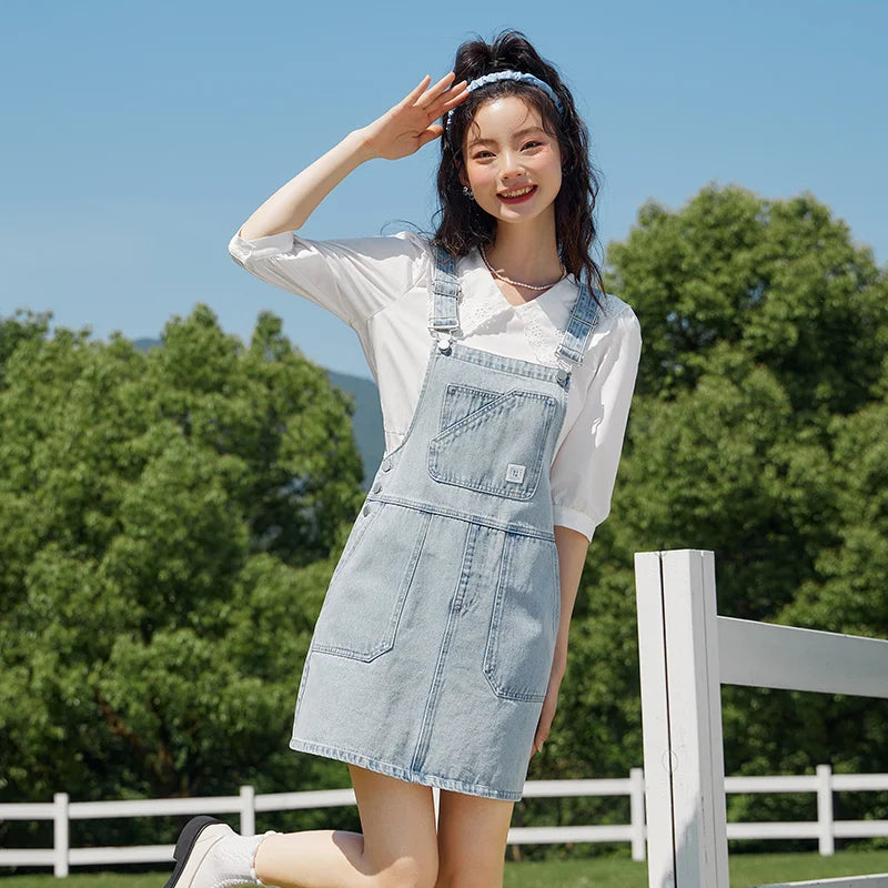 Denim Suspender Dress Women  Summer New High-Rise Retro Playful Short Dress