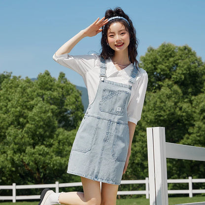 Denim Suspender Dress Women  Summer New High-Rise Retro Playful Short Dress