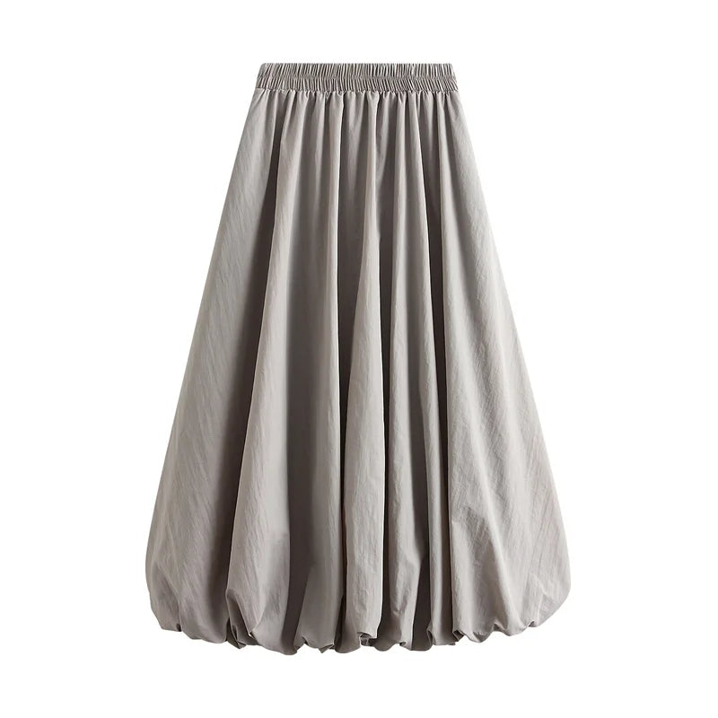 Faldas de burbuja para mujer, ropa de verano, color sólido, cintura alta, línea A, falda larga abullonada, faldas elegantes para mujer, ropa de calle