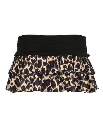Falda estilo pastel Y2k con contraste de leopardo para mujer, sexy, linda, sexy, dulce, básica, elegante, retro, ropa de calle, estilo americano Gyaru