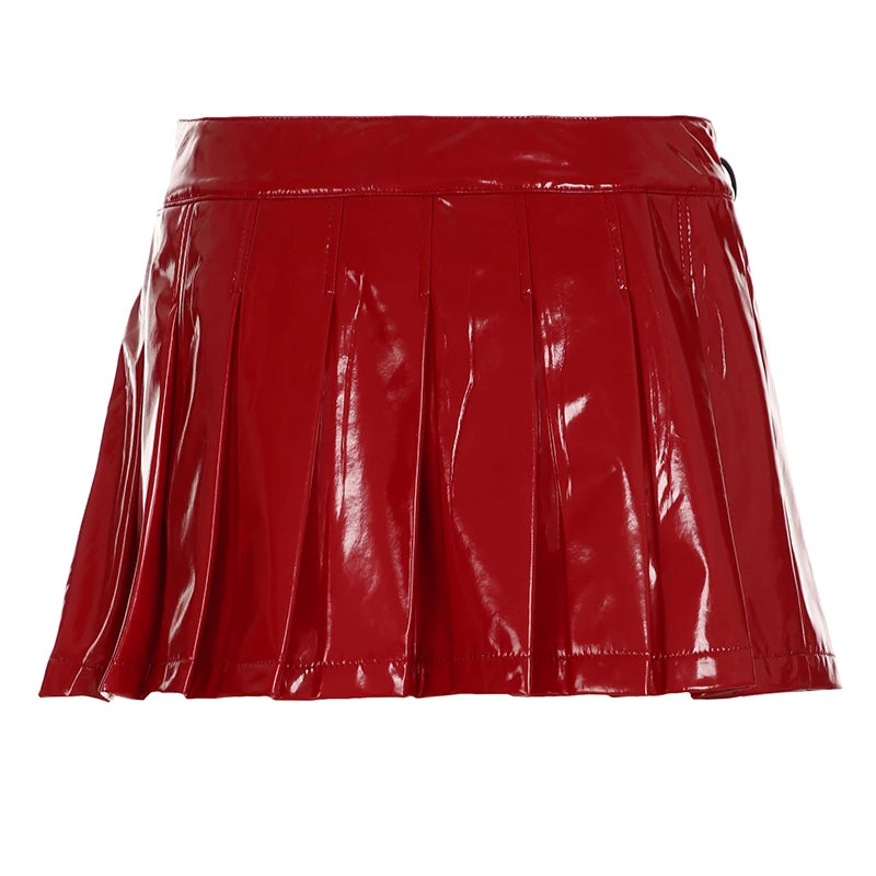 Falda de cuero punk sexy gótica navideña para mujer, nueva minifalda lisa con diseño de metal Gyaru, estilo chic oscuro, con personalidad, ropa de calle