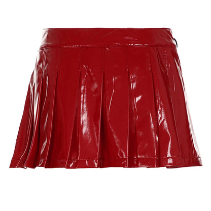 Falda de cuero punk sexy gótica navideña para mujer, nueva minifalda lisa con diseño de metal Gyaru, estilo chic oscuro, con personalidad, ropa de calle