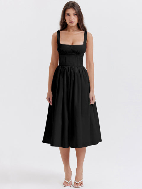 Vestido midi de verano sin espalda para mujer, con tirantes finos, sin mangas, corte A, holgado, elegante y sexy, para club