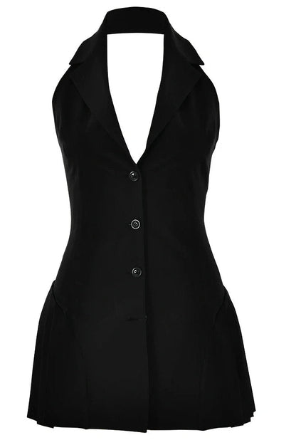 Pleated Sleeveless High Waist Mini Dress