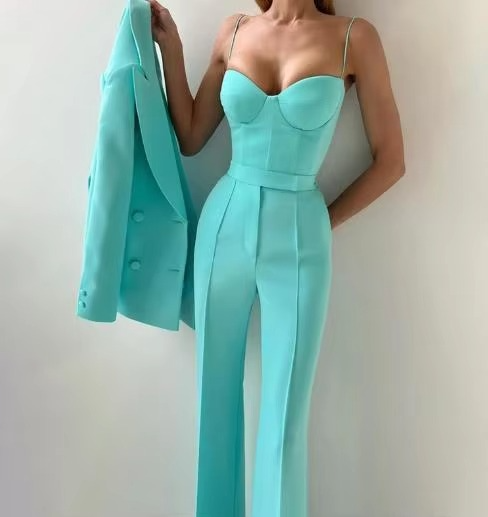 Tiffany | Women's Three-Piece Blazer Set Corset Top & Flare Pants