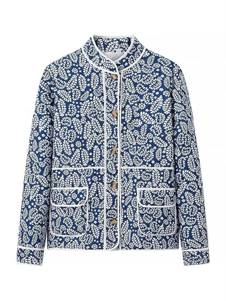 Chaquetas de retazos estampadas de moda para mujer, abrigo holgado de manga larga con contraste y bolsillo para otoño, cárdigan de calle para mujer