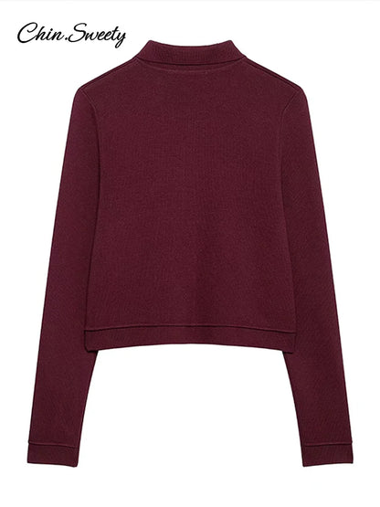 _ Women Skirts 2 Piece Set Burgundy Knitted Lapel Long Sleeve Button Cardigans Pleat High Waist A-line Skirt 2025 Lady Outfits