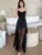 Vestidos negros sexys para mujer, novedad de verano, vestido de fiesta de noche ajustado con tirantes finos de malla y retazos, vestido de graduación, vestidos franceses para mujer