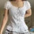 Kawaii Bow Lace Trim T-shirt Vintage Striped Patchwork Slim Fit Crop Top Y2K Aesthetic Fairy Grunge Retro Pullover Tees Women