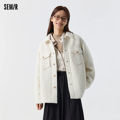 Prendas de abrigo para mujer, estilo medio largo, con abertura, nueva primavera, top de tweed de mezcla de lana