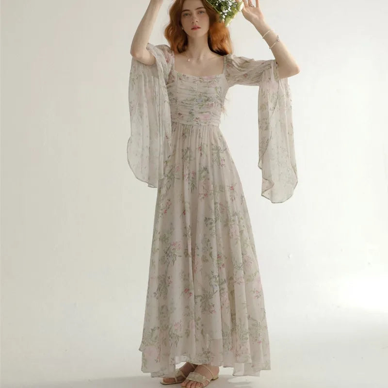 Vestidos largos de princesa vintage franceses para mujer, otoño, nuevos, elegantes, informales, de noche, para fiesta, de una pieza