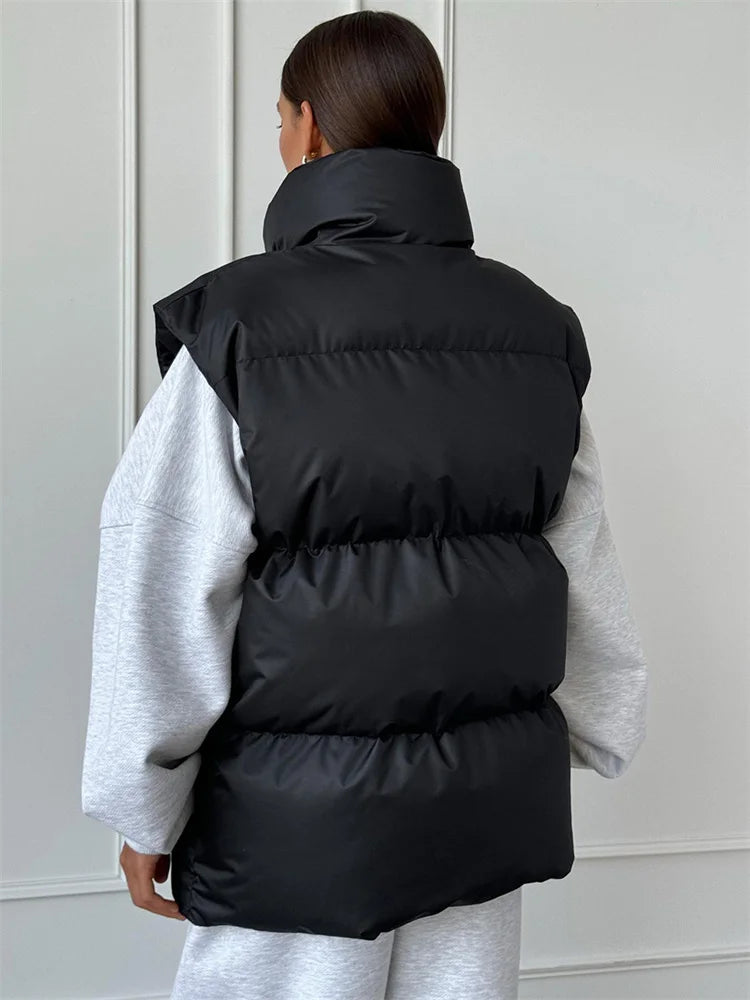Chaquetas informales holgadas sin mangas, parkas para mujer, ropa de calle de invierno, prendas de vestir exteriores para mujer, camiseta sin mangas con solapa, abrigo de retazos