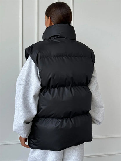 Chaquetas informales holgadas sin mangas, parkas para mujer, ropa de calle de invierno, prendas de vestir exteriores para mujer, camiseta sin mangas con solapa, abrigo de retazos