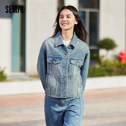 Chaqueta vaquera para mujer, estilo corto, con flecos, estilo urbano moderno, chaqueta de solapa suelta Dopamine de primavera