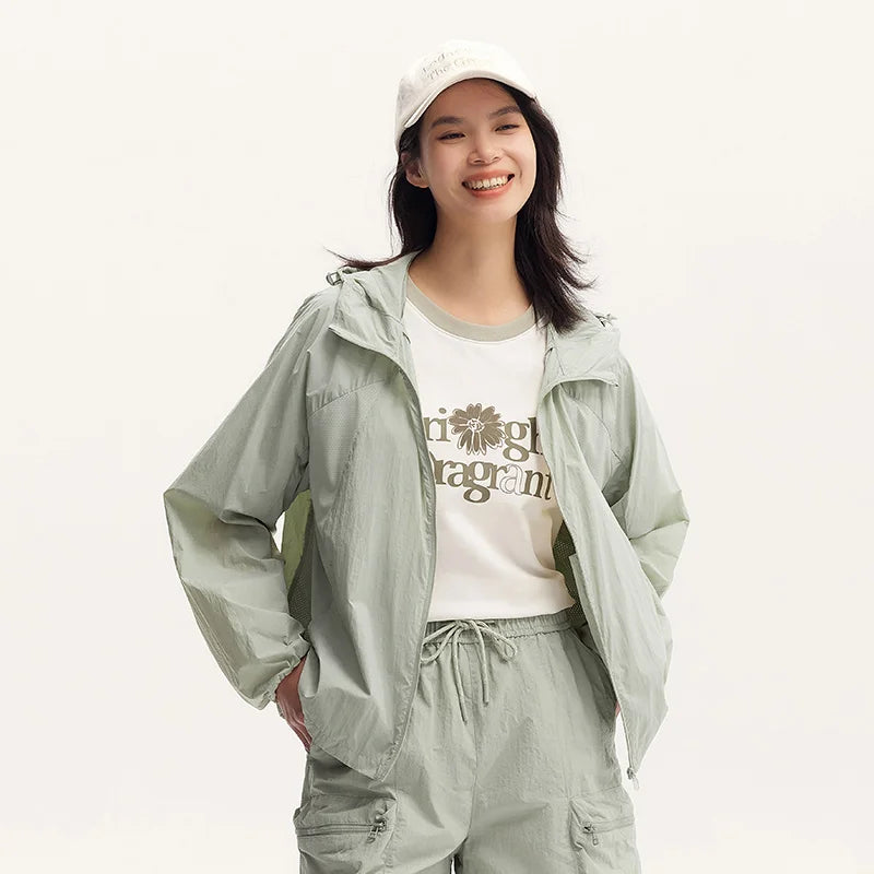 Jacket Women Splicing Mesh Hooded Jacket Loose  Summer New Texture Cooling Sunscreen Clothes Hundred