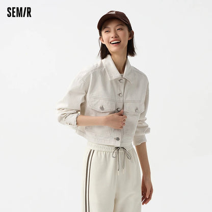 Denim Jacket Women Short Style Slimming Diamond-patterned  Spring New Pure Cotton Drop-shoulder Jacket