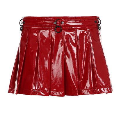 Falda de cuero punk sexy gótica navideña para mujer, nueva minifalda lisa con diseño de metal Gyaru, estilo chic oscuro, con personalidad, ropa de calle