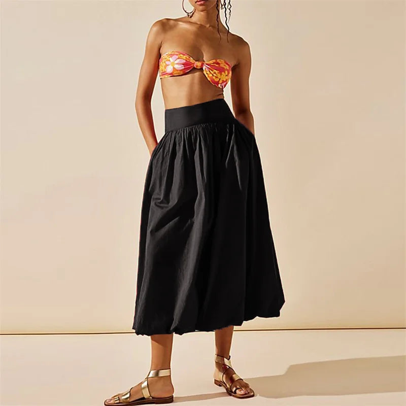 Faldas Y2K de los años 2000 para mujer, de color liso, de cintura alta, holgadas, estilo globo, elegantes, de verano, ropa de calle