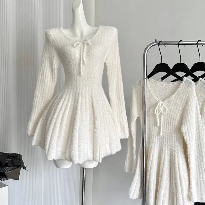 Vestidos de punto elegantes y sexis de otoño e invierno para mujer, vestido tipo suéter ajustado Y2K Harajuku, nuevo minivestido de fiesta coreano chic